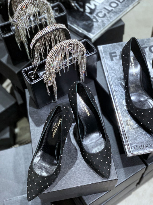 SL CHARLOTTE BEADED PUMPS BLACK SUEDE