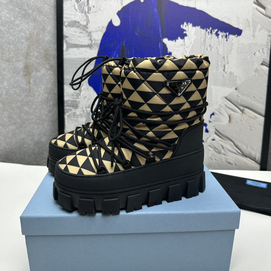 PRA RE-NYLON GABARDINE APRÈS SKI BOOTIES BLACK AND BEIGE