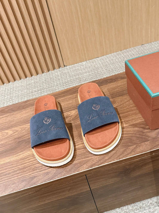 LP 26S SLIDES SANDAL IN NAVY BLUE SUEDE WITH LOGO