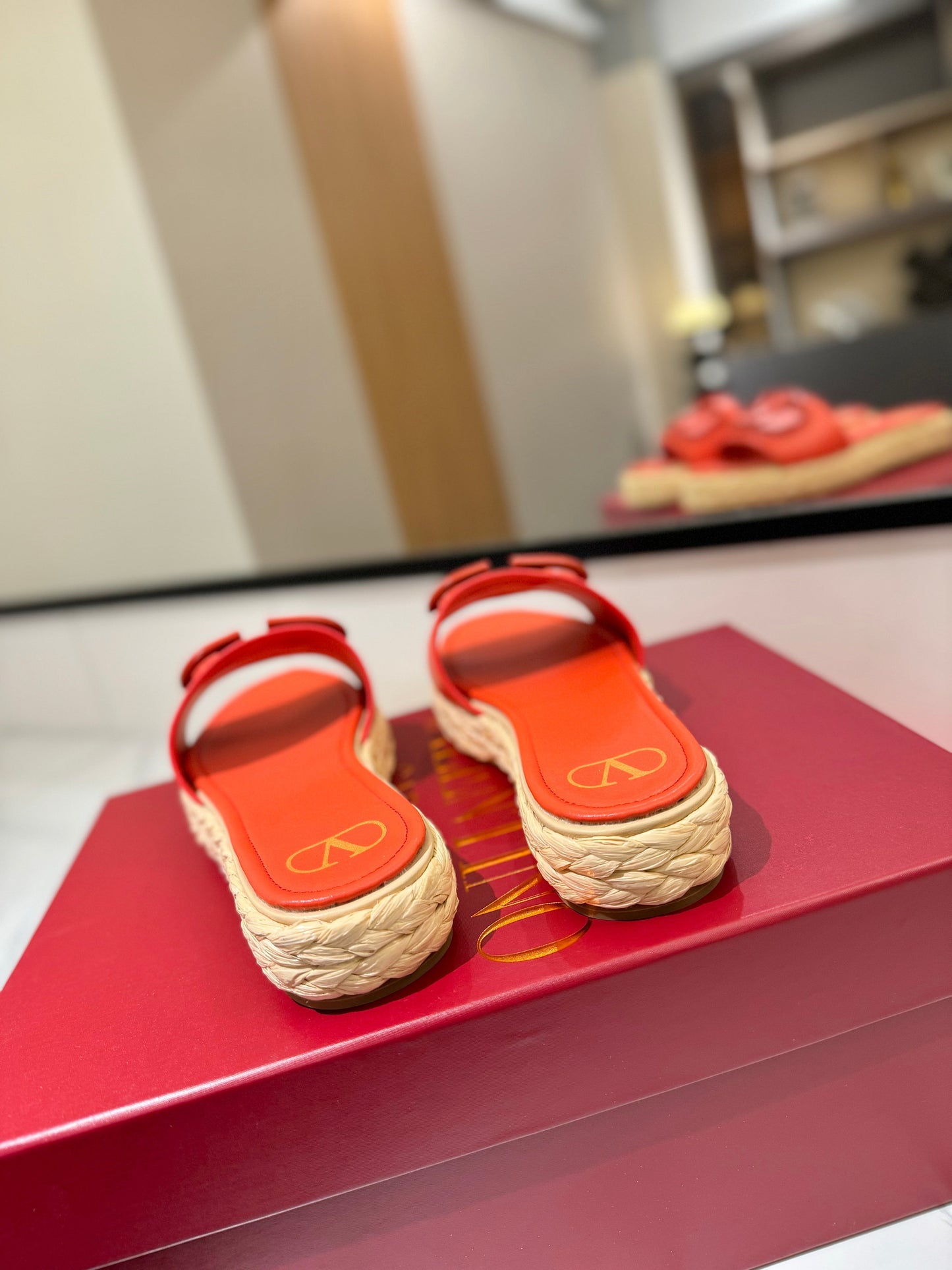 VLTN ESPADRILLE SLIDES 25S IN ORANGE LAMBSKIN STYLE 6