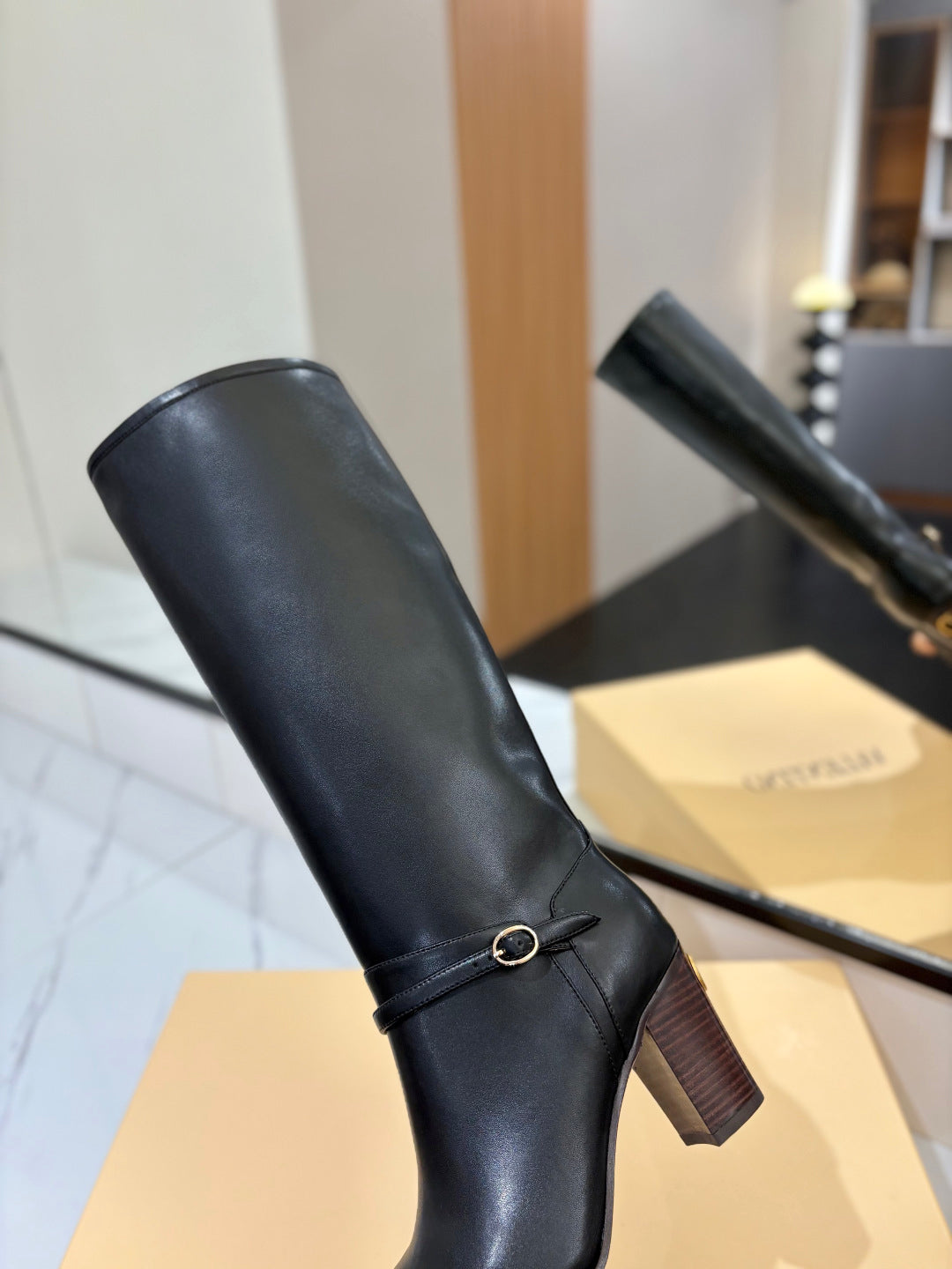 VALENTINO 25S GARAVANI PATTIE KNEE-HIGH BOOTS 80 MM IN BLACK CALFSKIN