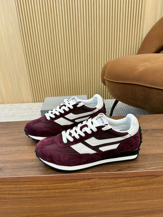 TOM FORD SNEAKERS IN DARK BURGUNDY RED MESH AND SUEDE 434241