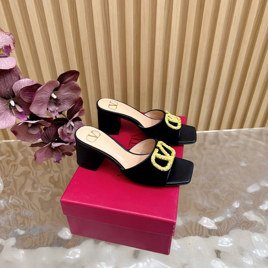 VALENTINO 25S HIGH-HEEL MULES 60 MM IN BLACK VELVET AND CALFSKIN WITH GOLD HARDWARE