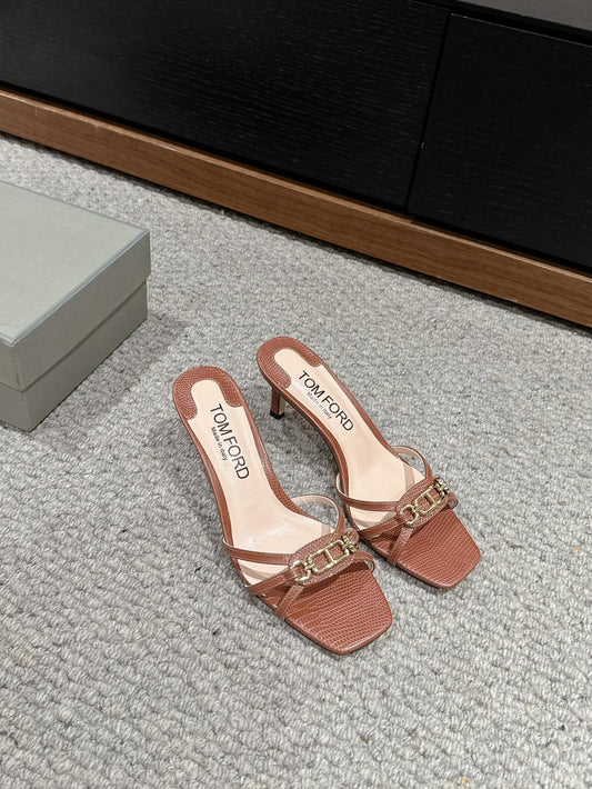 WHITNEY HIGH 6 CM MULE IN RED BROWN CROCODILE LEATHER