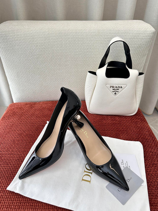 DIOR TRIBALES HIGH HEELS 80 MM 25S IN BLACK GLOSSY LEATHER