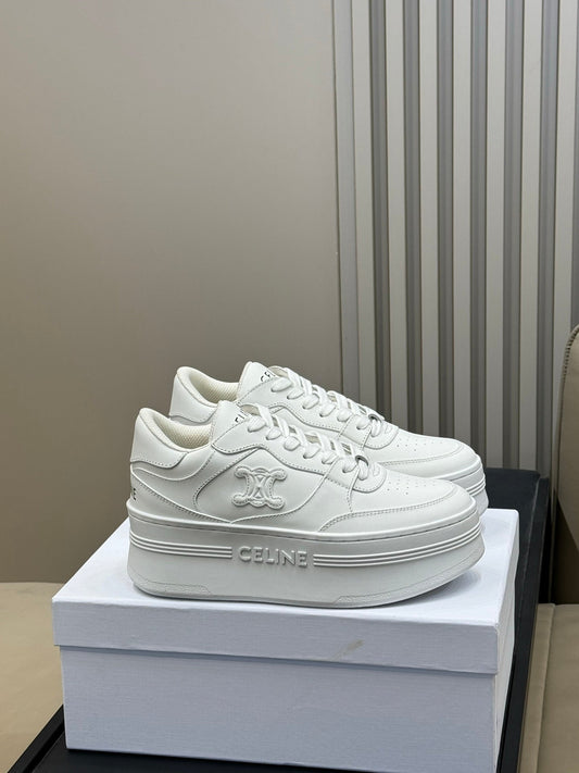 CELINE 26S WEDGE SNEAKERS IN WHITE CALFSKIN