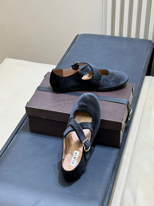 ALAIA 26S MARY JANE BALLET FLATS IN BLACK VELVET