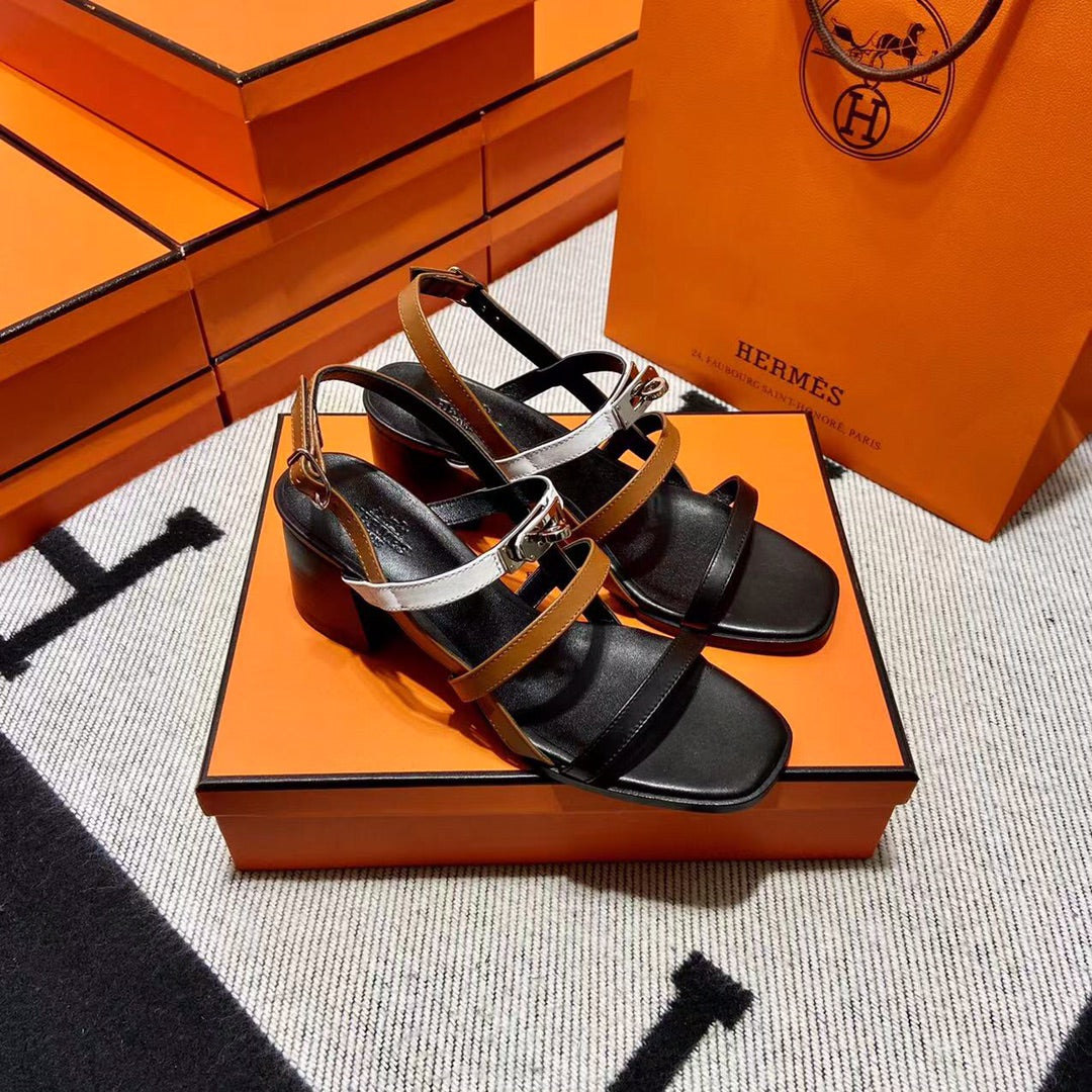 MID - SANDAL BLACK MIX WHITE MIX TAWNY CALFSKIN