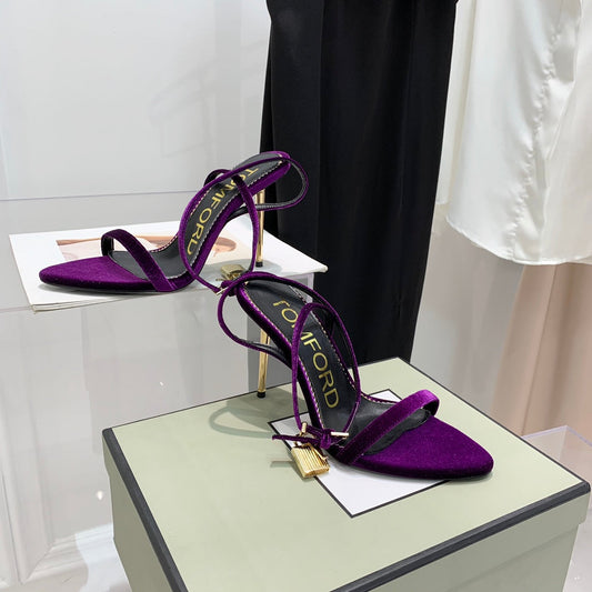 PADLOCK HIGH HEEL 10 CM SANDAL IN WINE PURPLE VELVET
