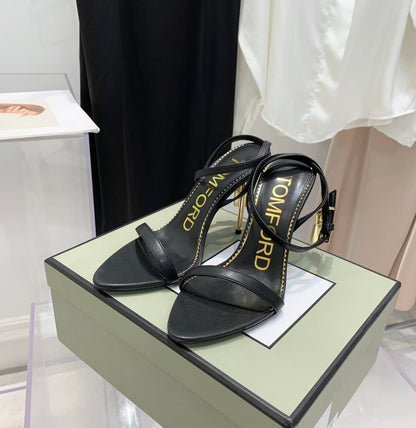 PADLOCK HIGH HEEL 10 CM SANDAL IN BLACK SHEEPSKIN