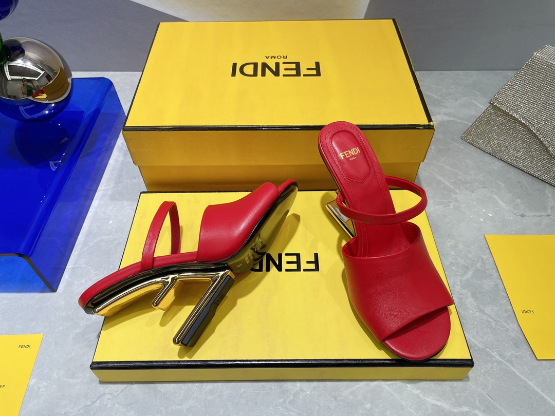 FENDI FIRST 95 MM HIGH-HEELED SANDAL IN CHERRY RED LAMBSKIN GOLD HARDWARE