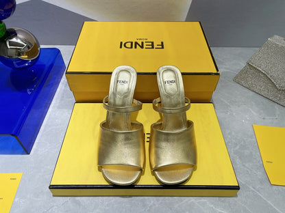 FENDI FIRST 95 MM HIGH-HEELED SANDAL IN GOLDEN LAMBSKIN GOLD HARDWARE