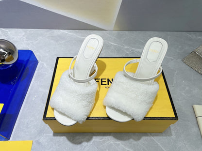 FENDI FIRST HIGH HEEL 95 MM SANDAL IN WHITE MINK FUR