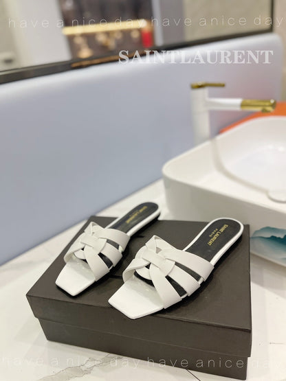 SL TRIBUTE SLIPPERS WHITE CALFSKIN