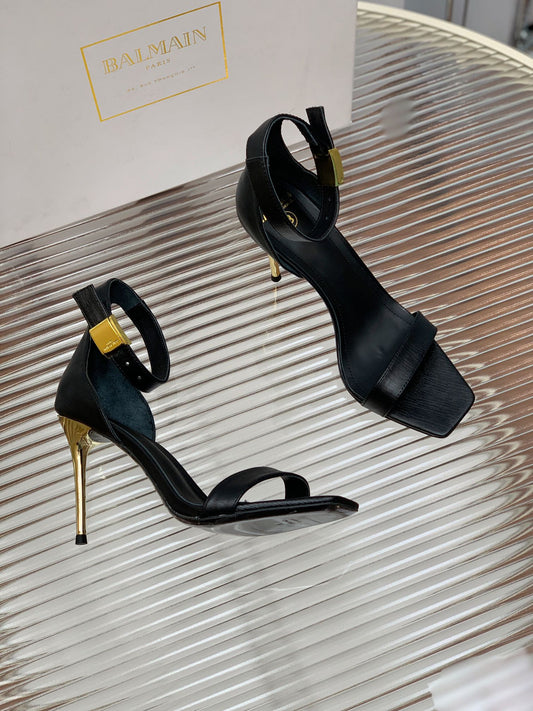 BALMAIN 25S METAL BUCKLE HIGH HEELS 95MM IN BLACK CALFSKIN