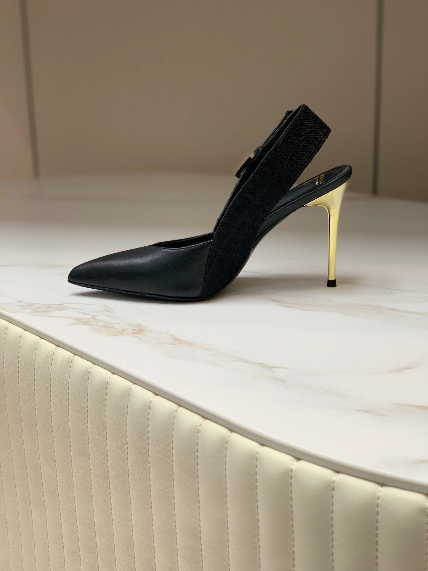 BALMAIN 25S SLINGBACK SHOES 95MM IN BLACK FULL CALFSKIN