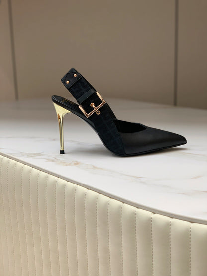 BALMAIN 25S SLINGBACK SHOES 95MM IN BLACK FULL CALFSKIN