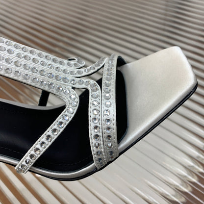 BALMAIN 25S MONETA SANDAL 95MM IN SILVER CALFSKIN WITH CRYSTAL