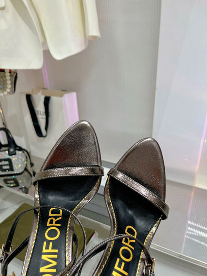 PADLOCK HIGH HEEL 10 CM SANDAL IN COFFEE BROWN SHEEPSKIN