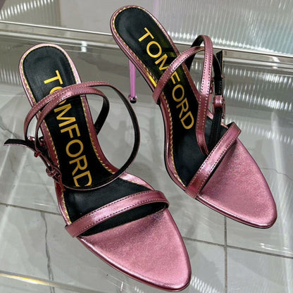 PADLOCK HIGH HEEL 10 CM SANDAL IN CREPE PINK SHEEPSKIN