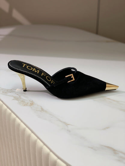 HIGH PUMP MULE 7 CM IN BLACK SUEDE