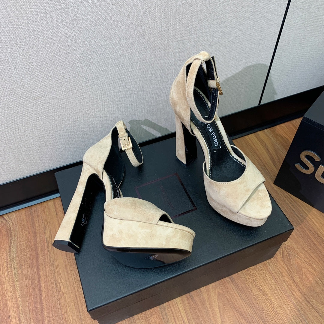 HIGH HEEL 14.5 CM SANDALS IN TORTILLA BROWN SUEDE