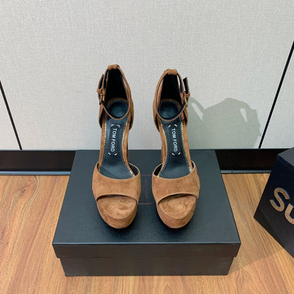 HIGH HEEL 14.5 CM SANDALS IN CIDER BROWN SUEDE