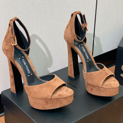 HIGH HEEL 14.5 CM SANDALS IN CIDER BROWN SUEDE