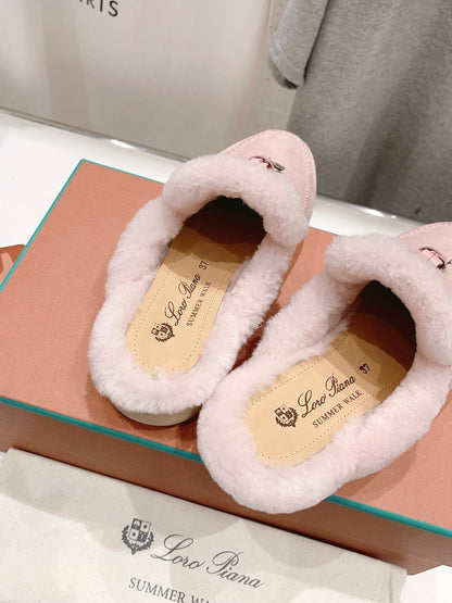 LP CHARMS WALK BABOUCHE LOAFERS LIGHT PINK FLEECE