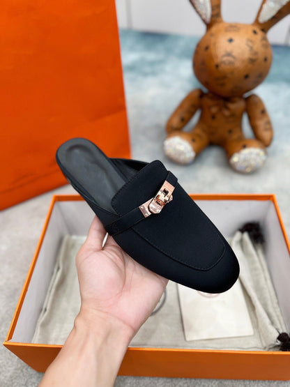 0Z Mule Black Silk Thick Cloth/Sheepskin