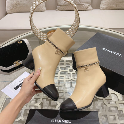MID-HEEL ANKLE BOOTS IN TORTILLA BROWN SMOOTH CALFSKIN