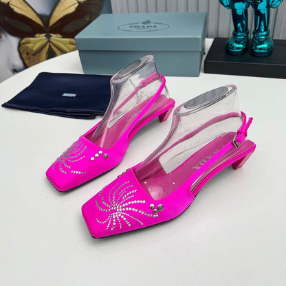 PRADA 26S SLINGBACK PUMPS 40MM IN FUCHSIA PINK SATIN CRYSTAL EMBELLISHED