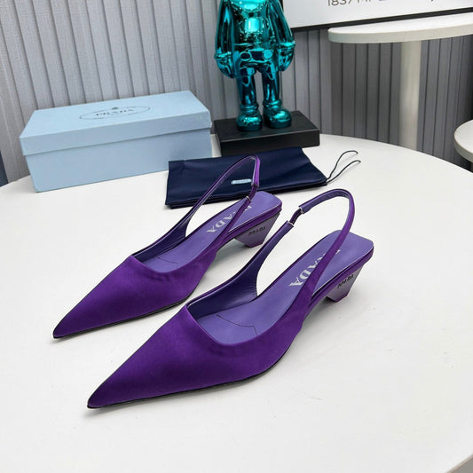 PRADA 26S POINTED TOE SLINGBACK 40MM IN PURPLE SATIN