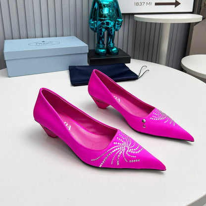 PRADA 26S POINTED TOE PUMPS 40MM IN FUCHSIA PINK SATIN CRYSTAL EMBELLISHED