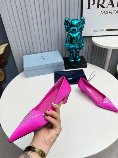 PRADA 26S POINTED TOE PUMPS 40MM IN FUCHSIA PINK SATIN CRYSTAL EMBELLISHED