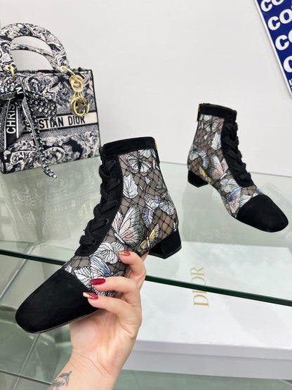 DIOR 25S NAUGHTILY-D ANKLE BOOTS 35 MM IN BLACK MESH TULLE AND SUEDE STYLE 3