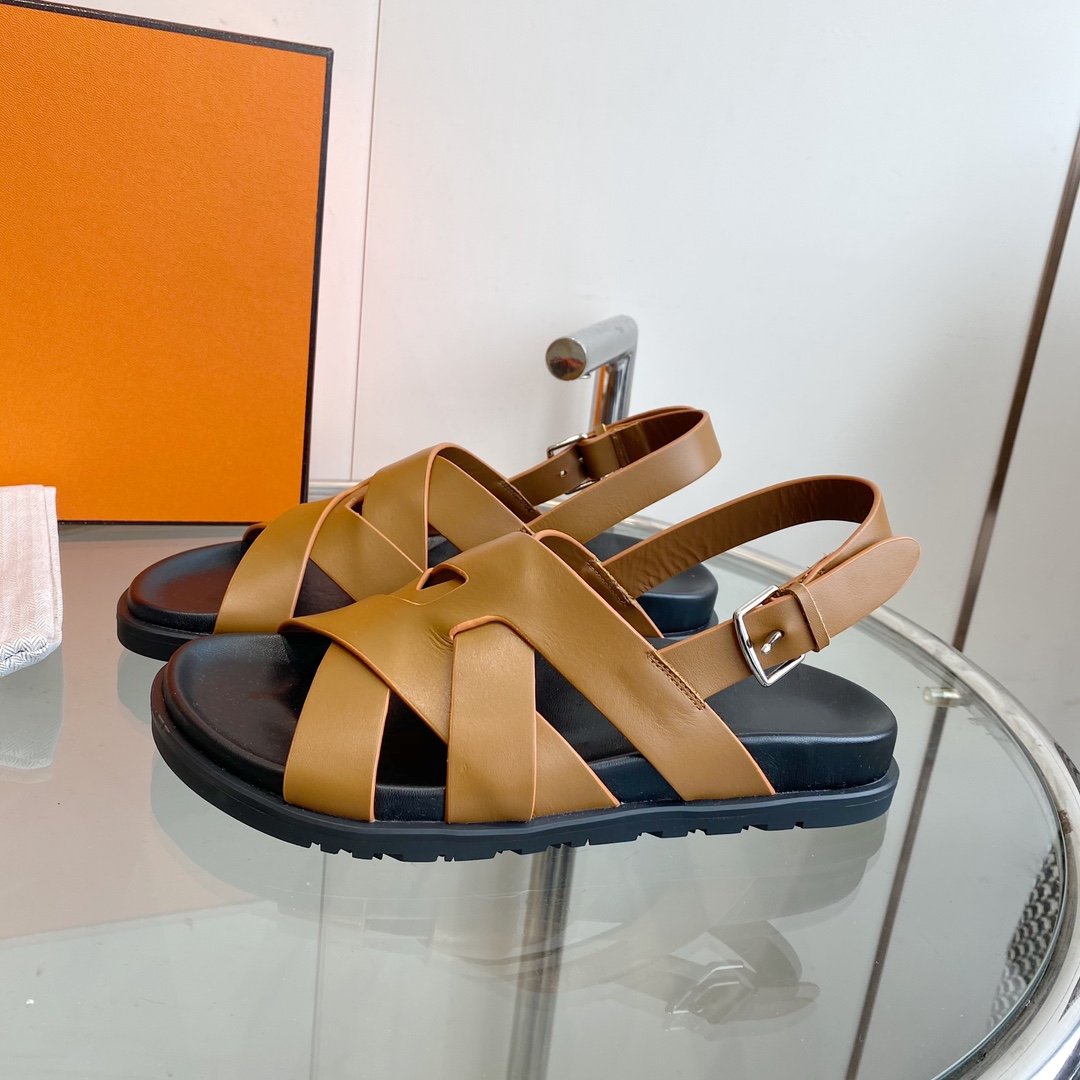 Genius Sandal Slingback Light Brown Calfskin Leather