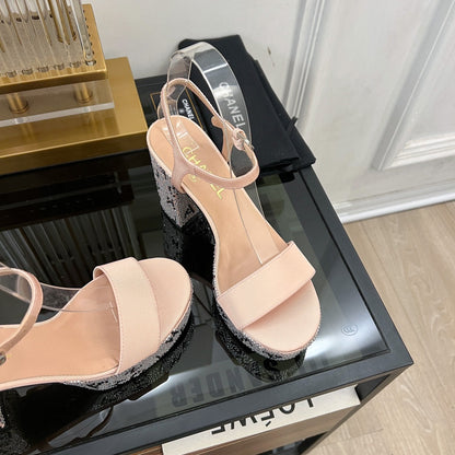 SANDALS leather satin pink