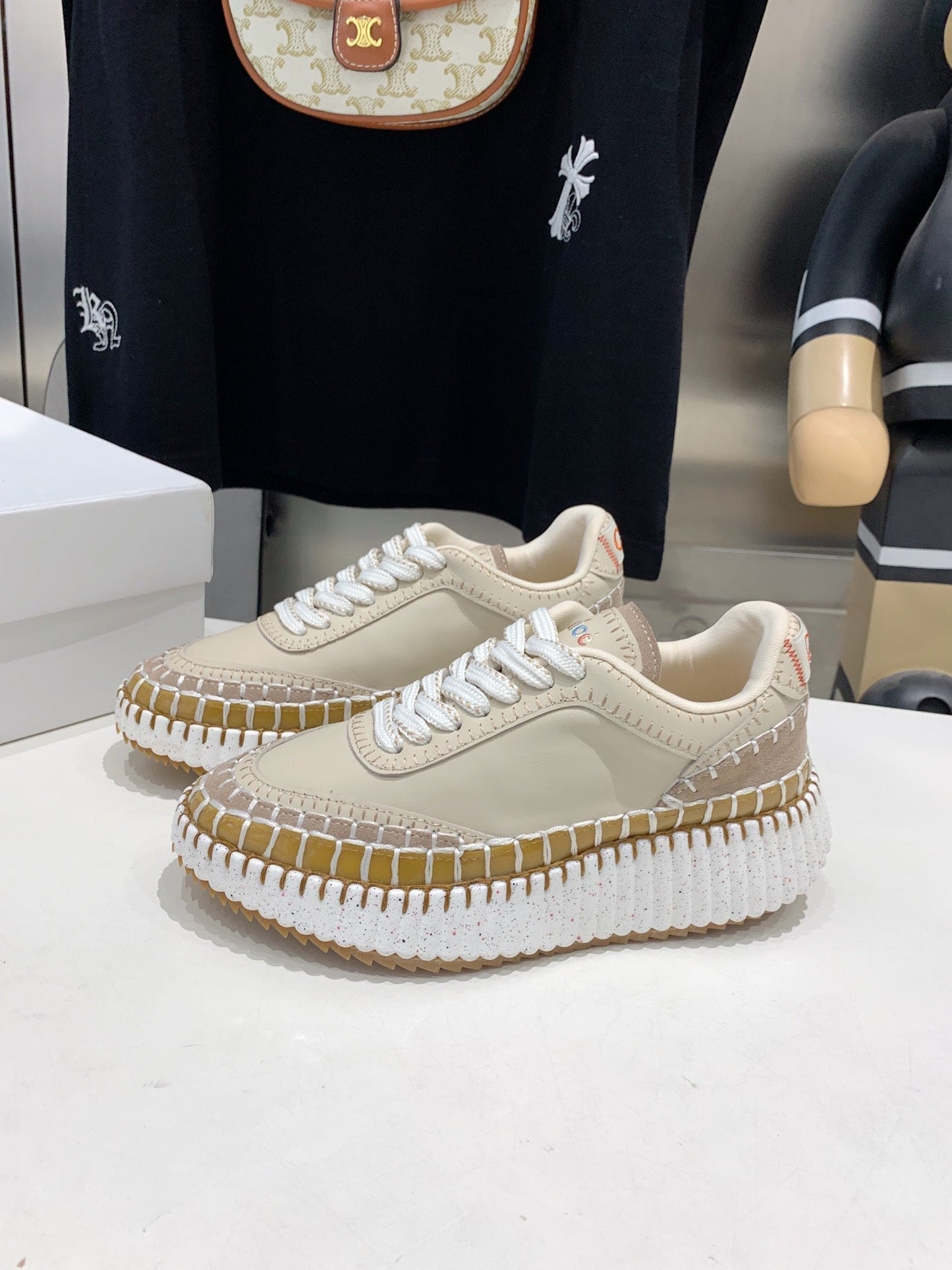 NAMA SNEAKER 5 CM IN BISQUE BEIGE CALFSKIN