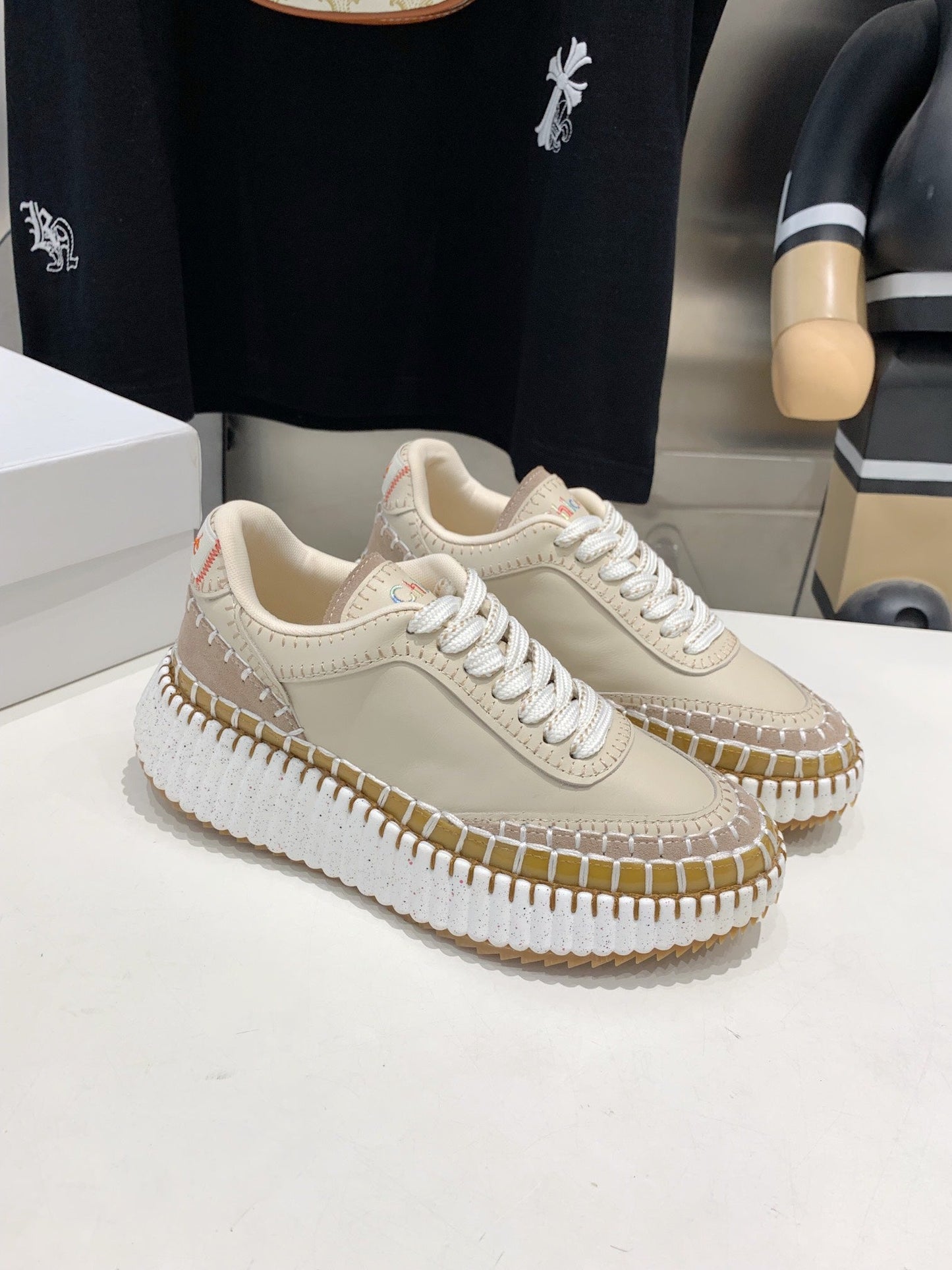 NAMA SNEAKER 5 CM IN BISQUE BEIGE CALFSKIN
