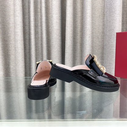 VIV' RANGERS MULES IN BLACK PATENT CALFSKIN CRYSTAL BUCKLE