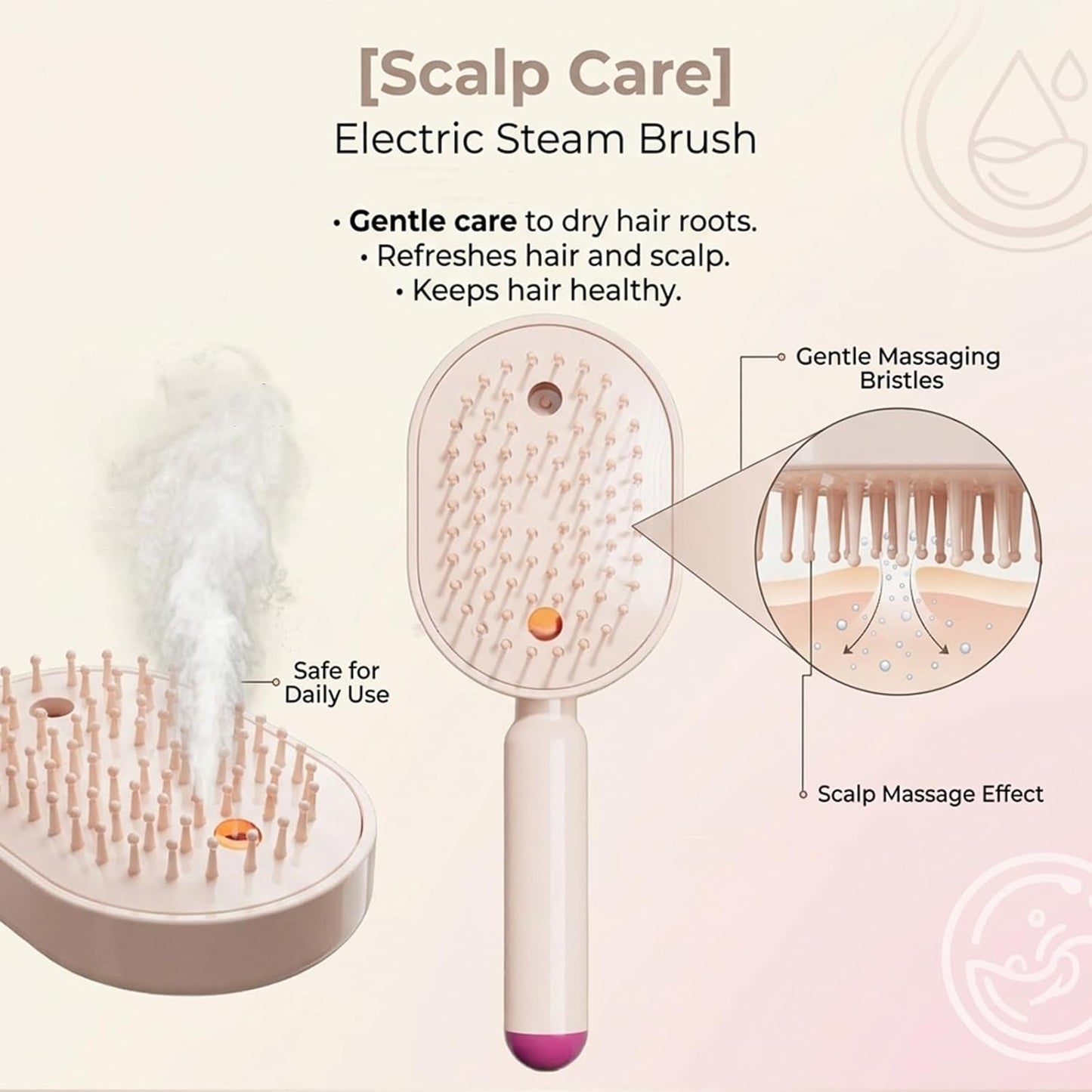 2026 New Electric Steam Brush, Electric Steam Brushs for Hair, Rechargeable Steam Hair Straightener with Water Spray, Detangling Steam Brush for Reduce Frizz, Nourishes Hairs (Beige Set)