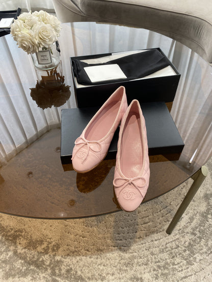 BALLET FLATS PINK QUILTED LAMBSKIN