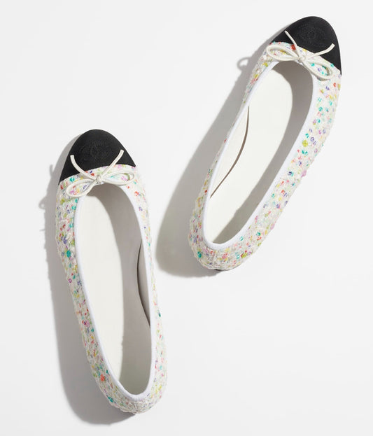 BALLET FLATS ECRU MULTICOLOR BLACK TWEED