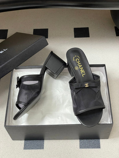 CC 2026 Sandal Bow Mesh Calfskin