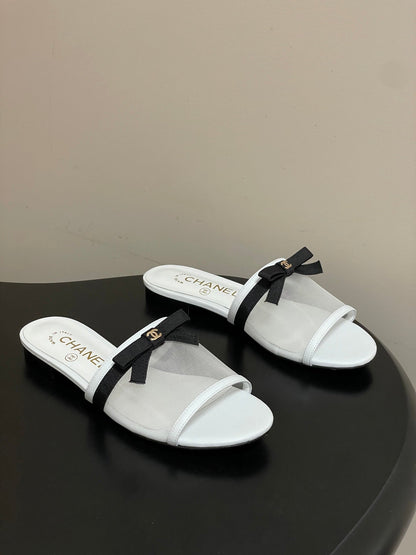CC 2026 Sandal Bow Mesh Calfskin