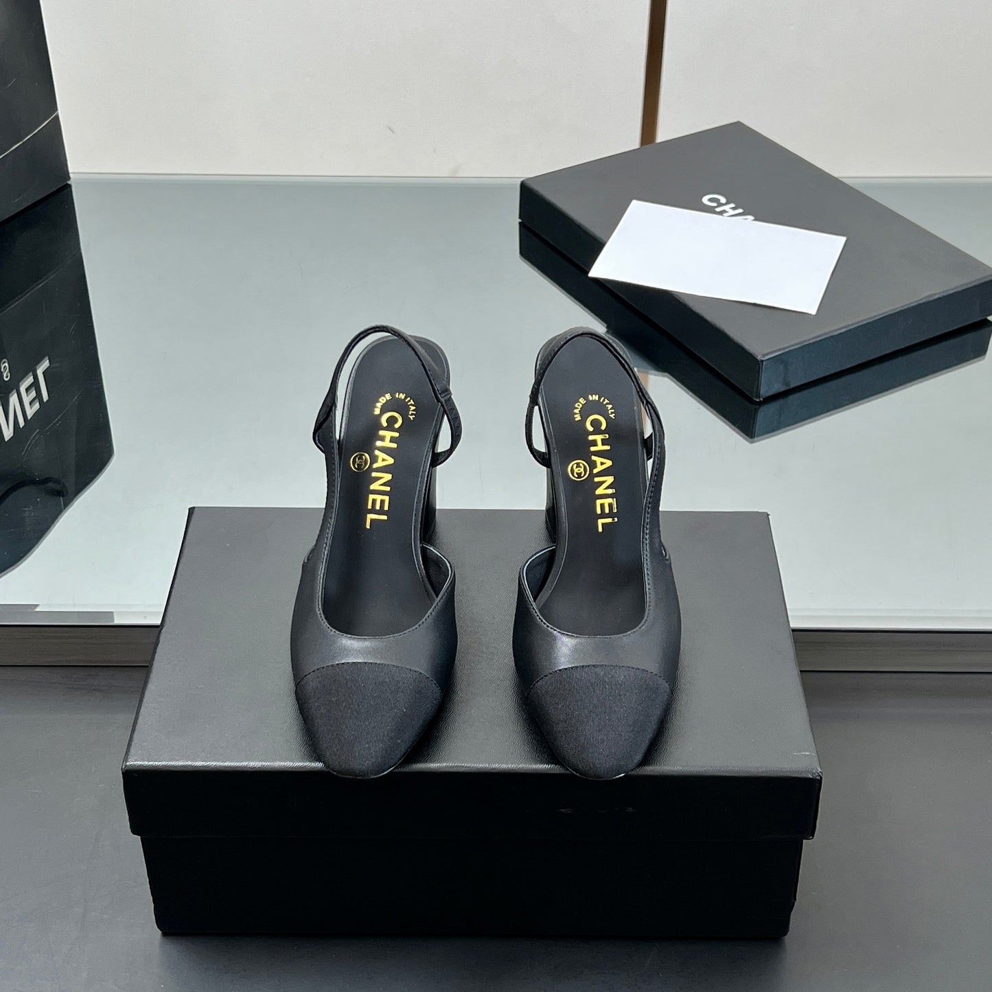 CC HIGH SLINGBACK 25S 90 MM IN BLACK FABRIC MIX LAMBSKIN