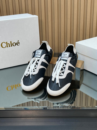 CHLOÉ 26S SNEAKERS IN BLACK CALFSKIN AND CREAM WHITE SUEDE