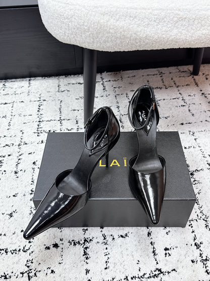 ALAIA 26S POINTED-TOE HEELS 90 MM IN BLACK PATENT CALFSKIN