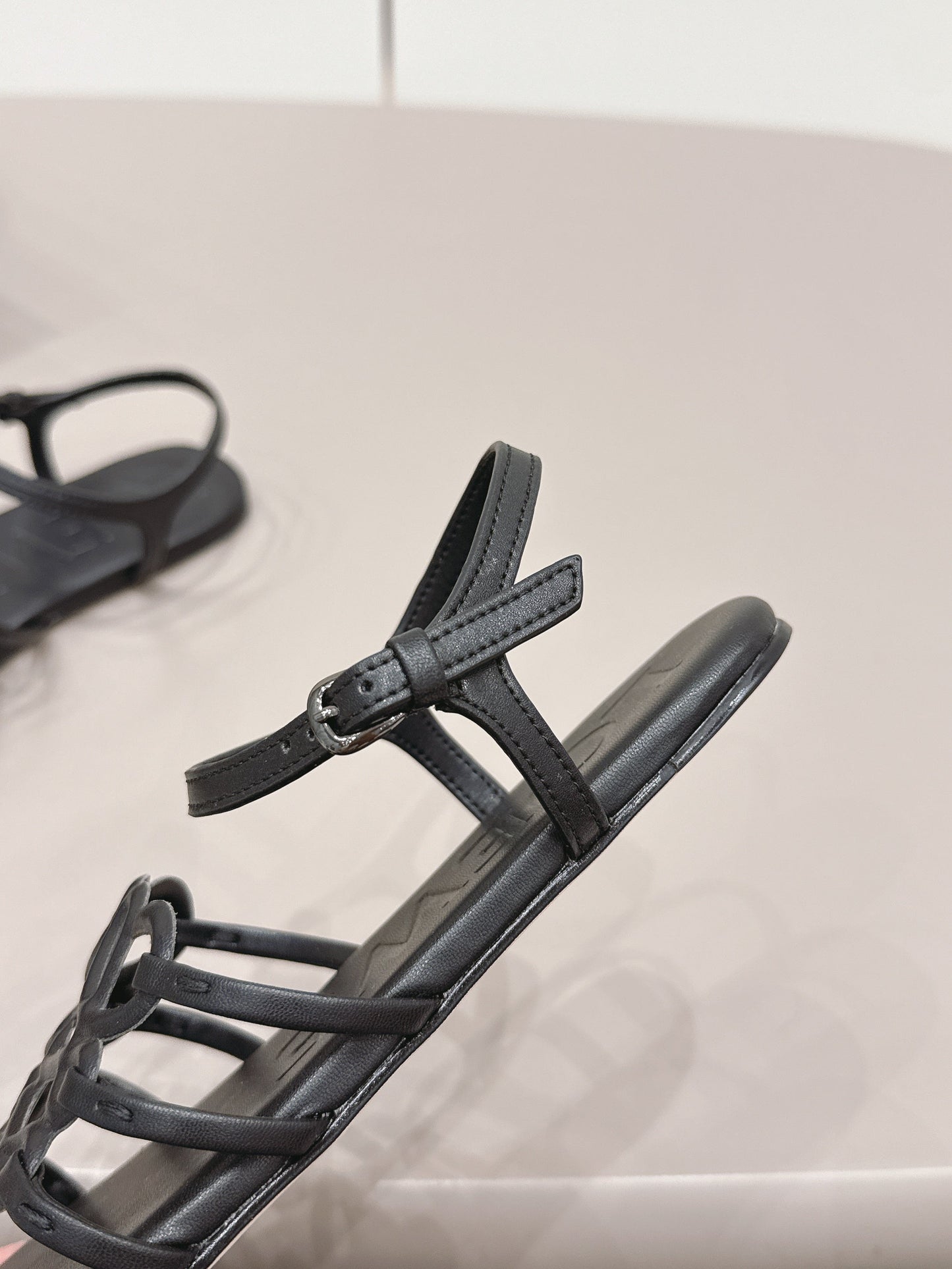 LOEWE 26S SQUARE TOE SANDALS IN BLACK CALFSKIN LOGO